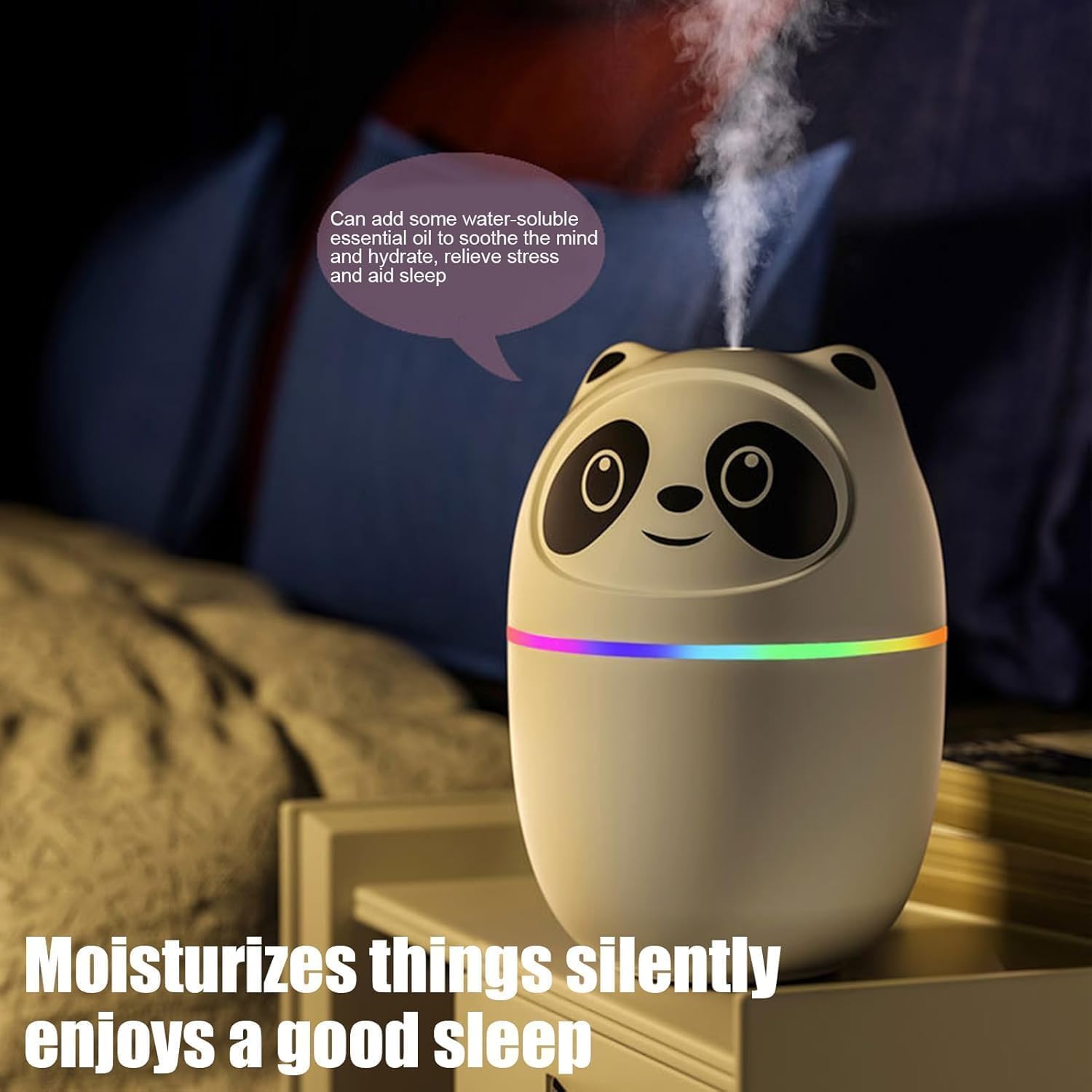 Cool Mist Panda Humidifier With 7 Color Night Light Mist Spray For Room Moisture