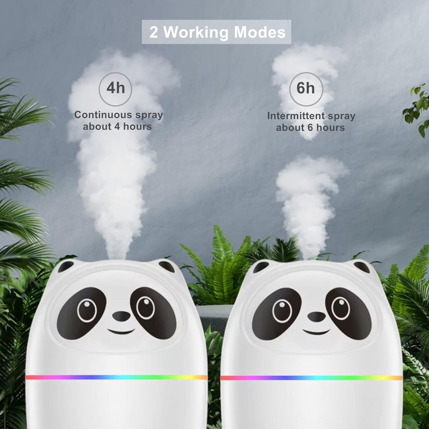 Cool Mist Panda Humidifier With 7 Color Night Light Mist Spray For Room Moisture